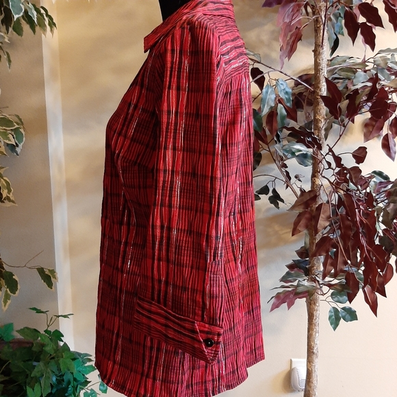 JM Collection, Size: 8, Button Down Shirt, Color: Red, Black, accents of Silver. - Picture 6 of 6